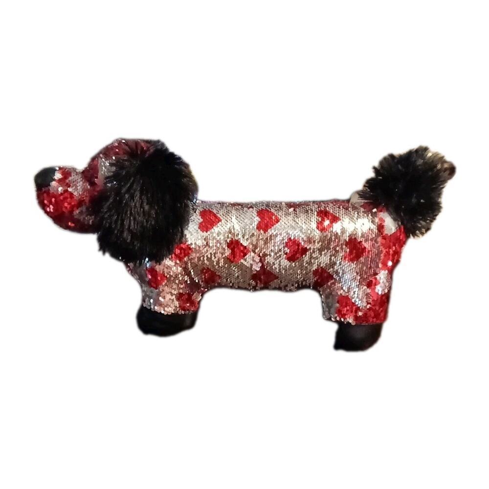 Magic Reverse Red to Silver Flip Sequin Heart Plush Dachshund Dog 18"